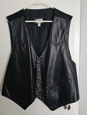 Vintage Men's Black Leather Button Front Vest